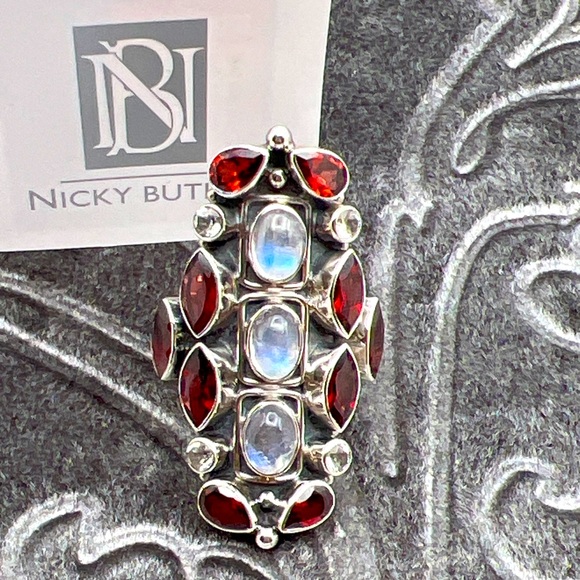 🌟NICKY BUTLER 925 Sterling Silver Moonstone Garnet Statement Ring Size 7 NEW NB - Picture 4 of 16